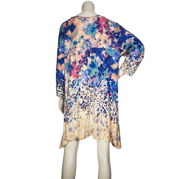 LOGO by Lori Goldstein Womens Sz 1X Printed Tunic Dress Pleating Detail Pockets - Picture 4 of 7